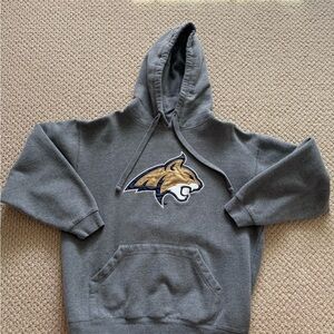 MSU Gray Hoodie with Gold & Navy Bobcat Logo